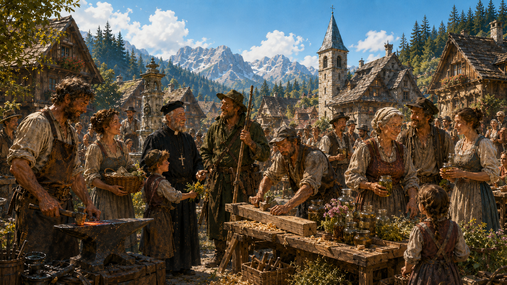 Die Dorfbewohner von Silberquell am Tag